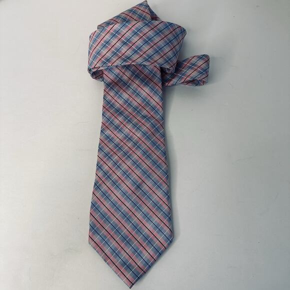 NAUTICA Men's 100% Silk Classic Necktie Designer Plaid/Check Pink/Blue EUC - Picture 10 of 10